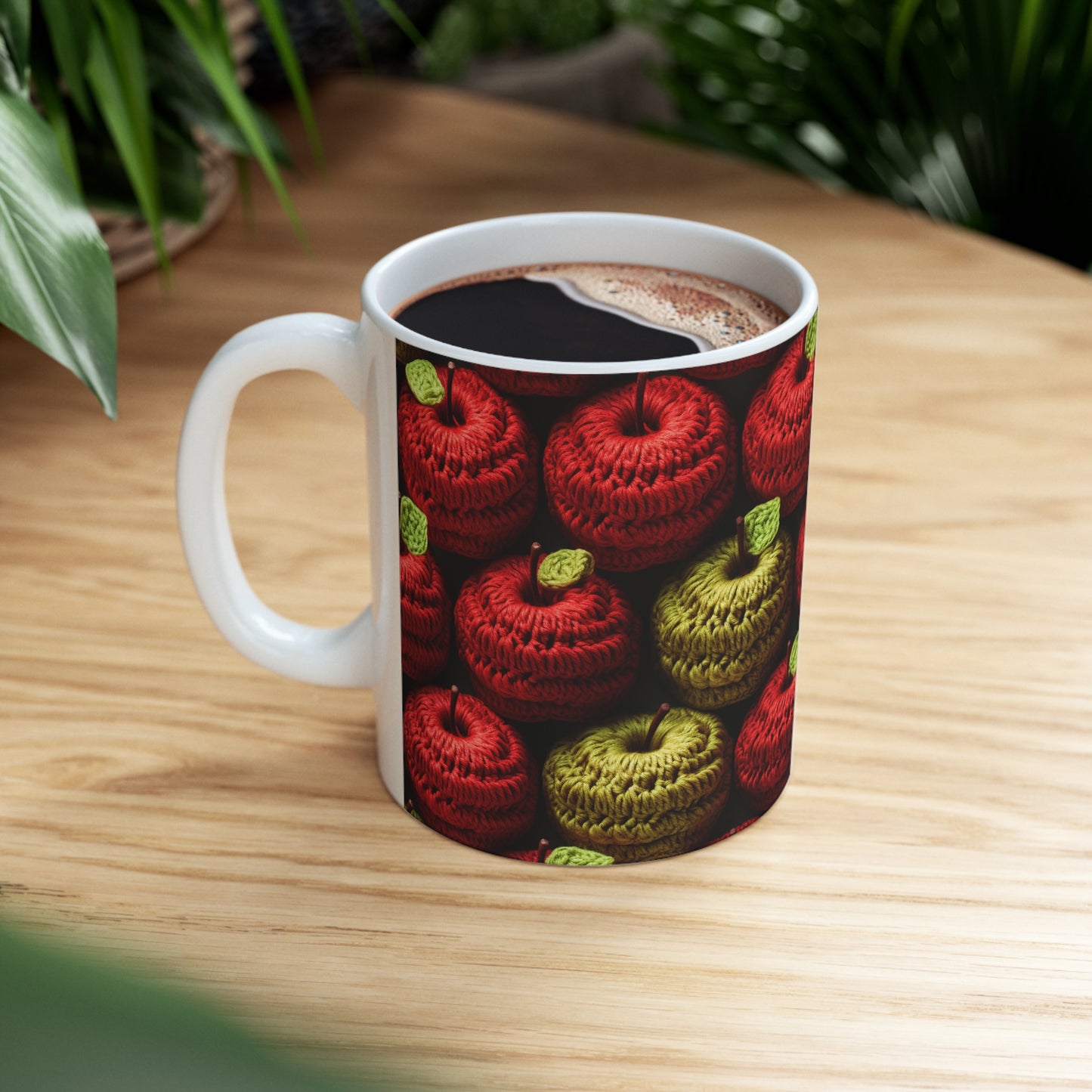 Crochet Apple Amigurumi - Big American Red Apples - Healthy Fruit Snack Design - Ceramic Mug 11oz