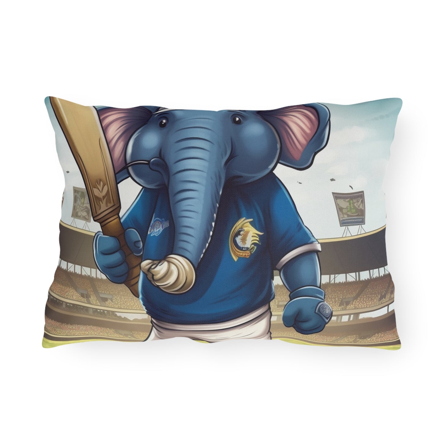 India Elephant Cricket Sport Star: Pitch, Run, Stump Game - Animated Charm - Outdoor Pillows