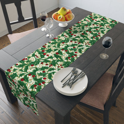 Holiday Elegance: Christmas Holly Swirls Design - Table Runner (Cotton, Poly)