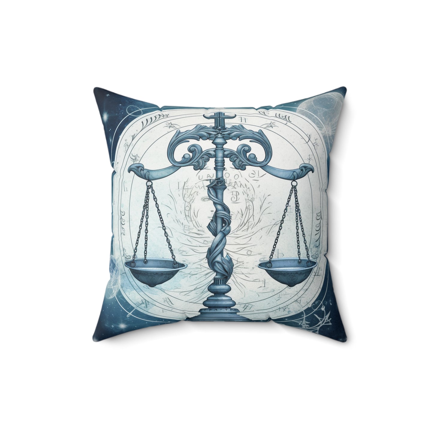 Blue Tones Libra Zodiac Cosmic Astro - Balance Scale & Symbols - Spun Polyester Square Pillow