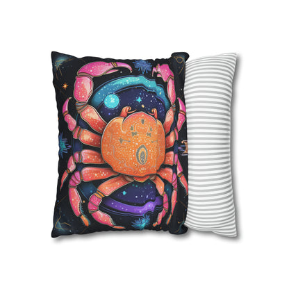 Rainbow Celestial Crab - Vibrant Cancer Zodiac Sign Art - Spun Polyester Square Pillow Case