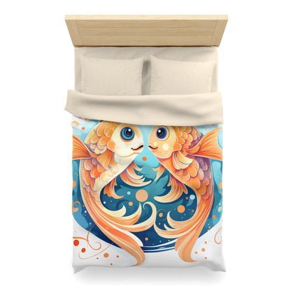 Charming Cartoon Fish Pisces - Dreamy Zodiac Illustration - Microfiber Duvet Cover