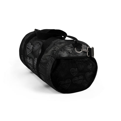 Black: Distressed Denim-Inspired Fabric Heart Embroidery Design - Duffel Bag