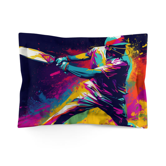 Cricket Pop Art: Batsman, Ball Impact, Wicket Stand Sport Game - Microfiber Pillow Sham