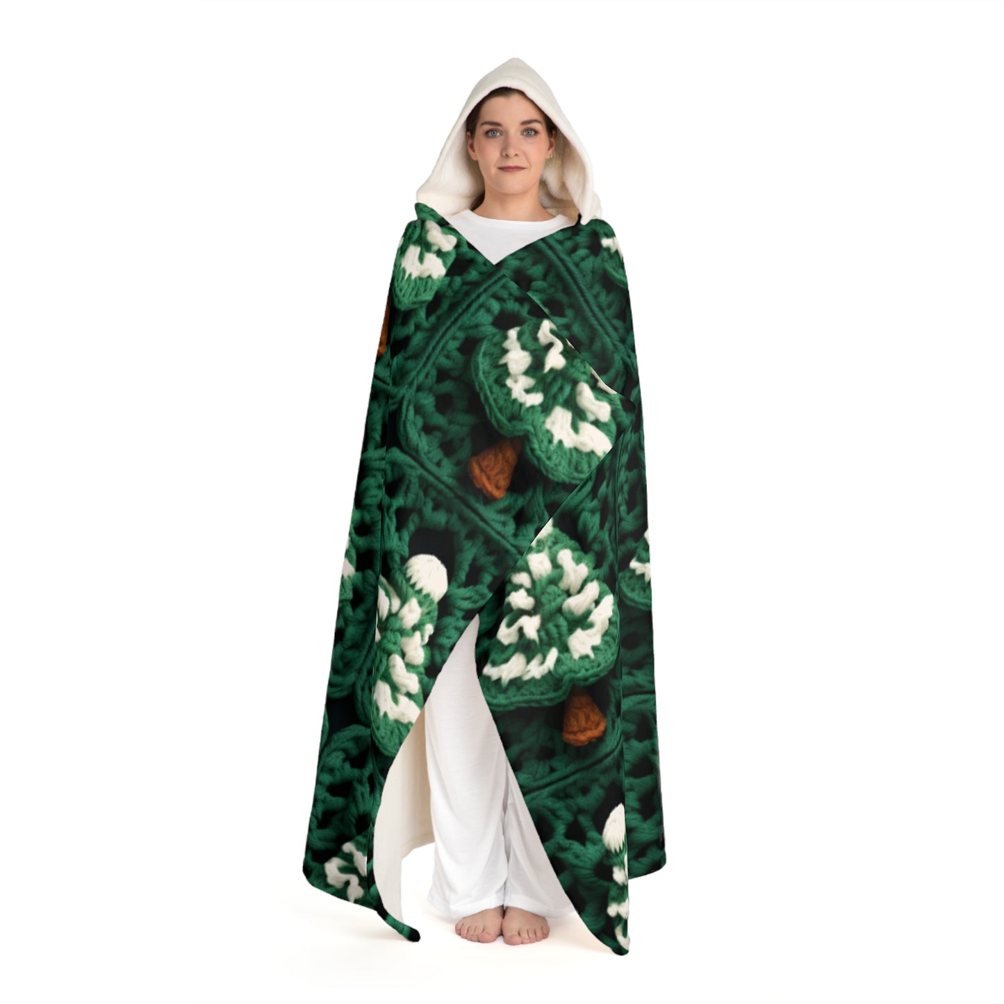 Ganchillo de árboles de Navidad de hoja perenne, artesanía festiva de pinos, bosque navideño, invierno - Manta polar Sherpa con capucha