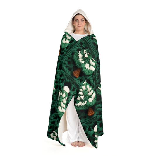 Evergreen Christmas Trees Crochet, Festive Pine Tree Holiday Craft, Yuletide Forest, Winter - Hooded Sherpa Fleece Blanket