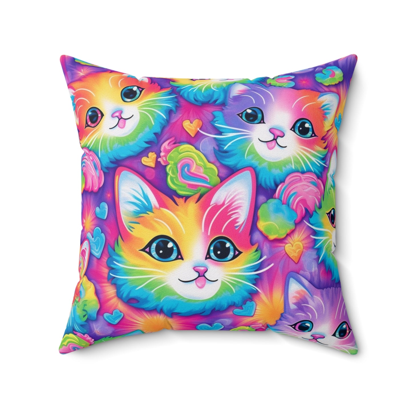 Happy Kitten & Cat Design - Vivid, Colorful & Eye-Catching - Spun Polyester Square Pillow