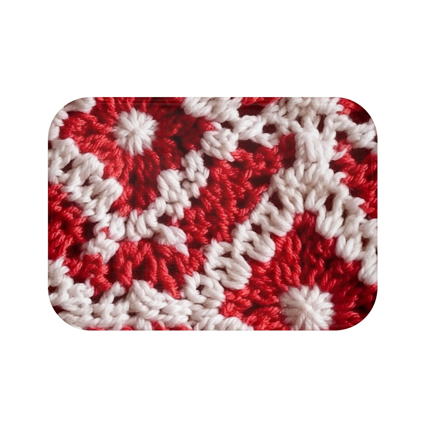 Cálido tejido de crochet rojo y blanco de invierno: diseño de textura cinematográfico elegante - Alfombra de baño