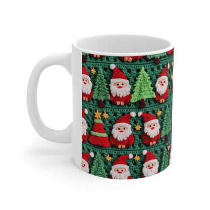 Patrón de ganchillo de Papá Noel, diseño navideño, decoración festiva, motivo de Papá Noel. Perfecto para la celebración navideña - Taza de cerámica 11oz 