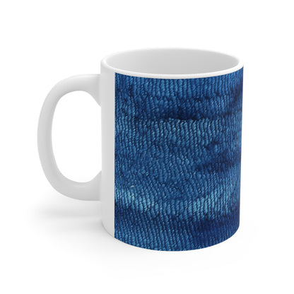 Blue Spectrum: Tela inspirada en la mezclilla de claro a oscuro - Taza de cerámica de 11 oz 