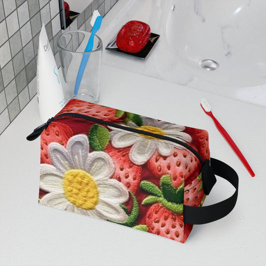 Diseño de bordado de fresas y fresas - Fruta dulce de bayas rojas frescas - Bolsa de aseo 