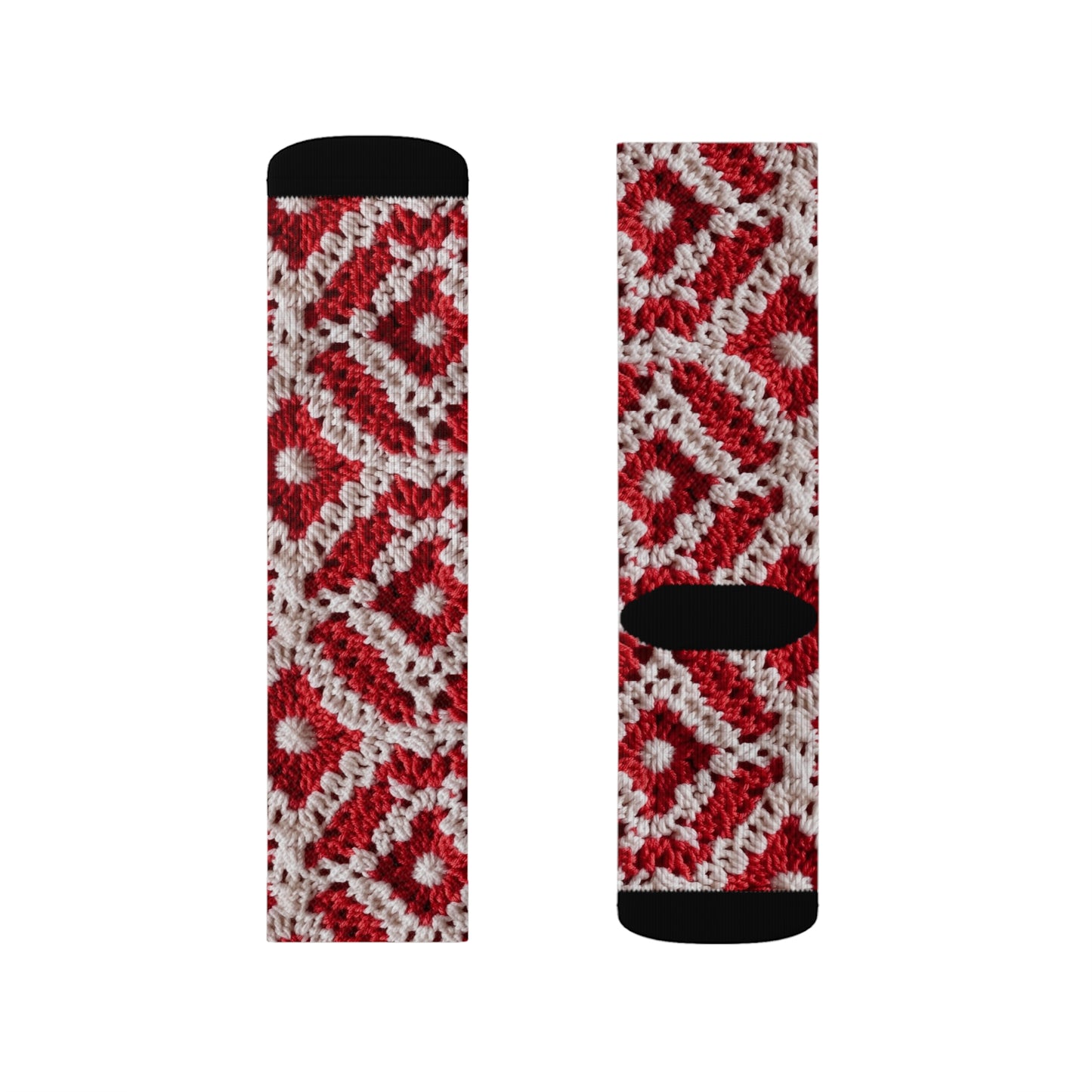 Warm Winter Red & White Crochet Knit: Cinematic Chic Texture Design - Sublimation Socks