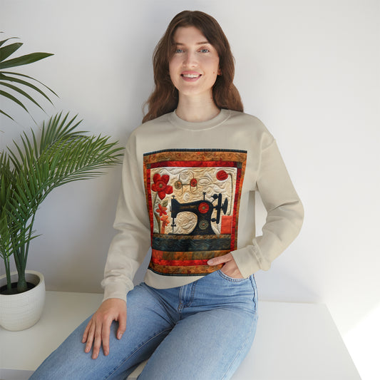 Sewing Machine Quilt: A Crafted Design Homage to Stitching - Unisex Heavy Blend™ Crewneck Sweatshirt