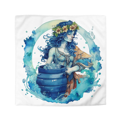 Artistic Aquarius Zodiac - Watercolor Water-Bearer Depiction - Microfiber Duvet Cover