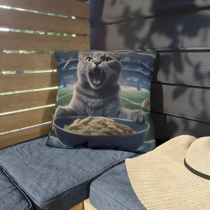 Halftime Football Feline: Screaming Sports Fan Cat Stadium Food Kitten - Outdoor Pillows