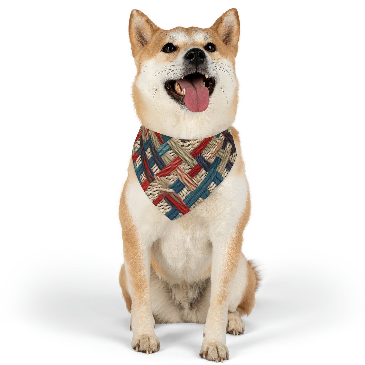 Colorful Yarn Knot: Denim-Inspired Fabric in Red, White, Light Blue - Dog & Pet Bandana Collar