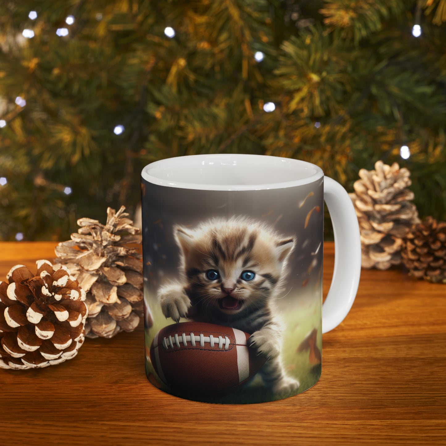 Football Kitten Touchdown: Tabby's Winning Play Sport Game - Ceramic Mug 11oz