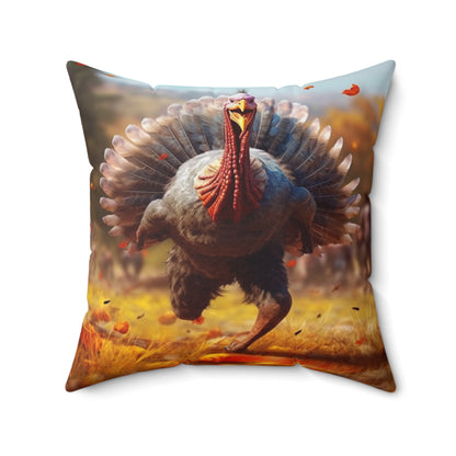 Thanksgiving Trot Turkey Run Athlete Sprint Racer Holiday Feast Dinner - Spun Polyester Square Pillow