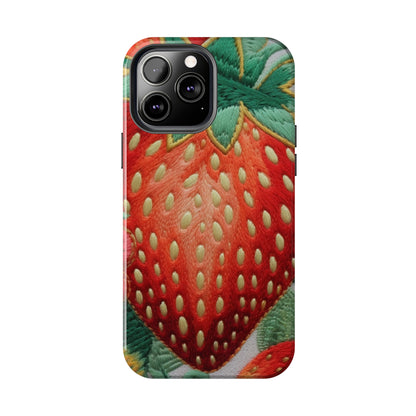 Berry Delight: Sun-Kissed Strawberries Fields Meet Embroidered Style Strawberry Patterns - Tough Phone Cases