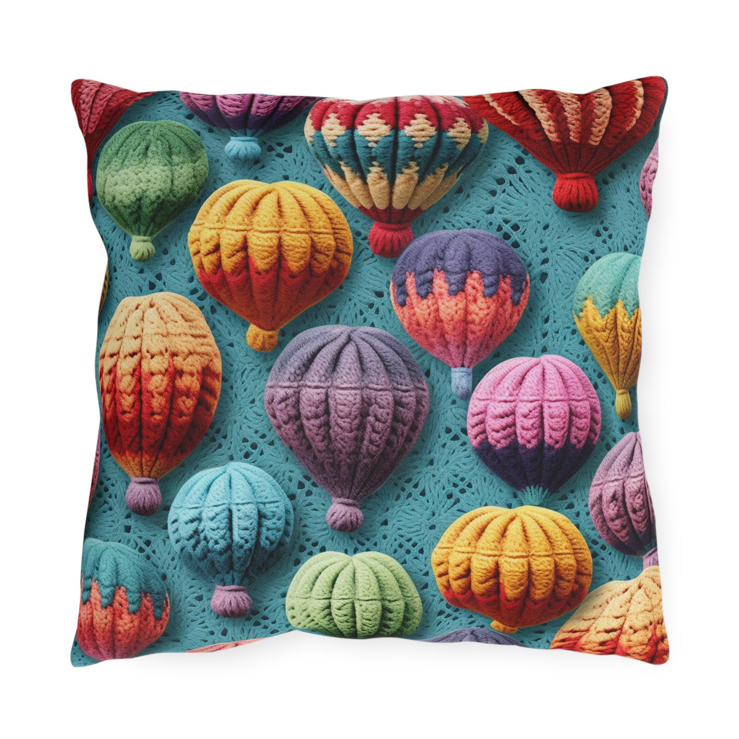 Crochet Hot Air Balloons Sky Travel Transport Scenic Style - Outdoor Pillows