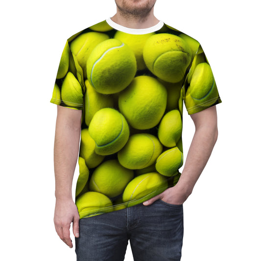 Tennis Ball Sport: Athlete Court Action, Rally & Serve - Unisex Cut & Sew Tee (AOP)