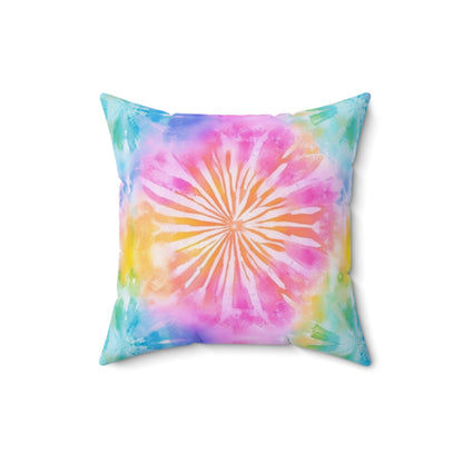 Boho Beach Vibe Pastel Hues Tie-Dye Pattern Design Spun Polyester Square Pillow