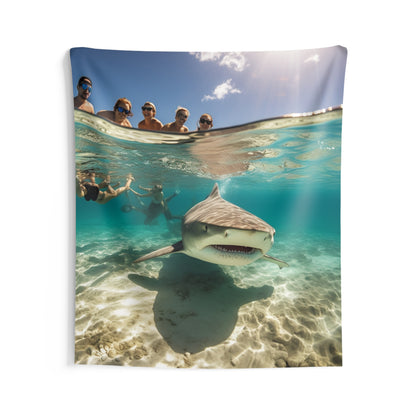 Peaceful Bull Shark with Swimmers: Ocean Scene - Perfect for Sea Lovers - Indoor Wall Tapestries