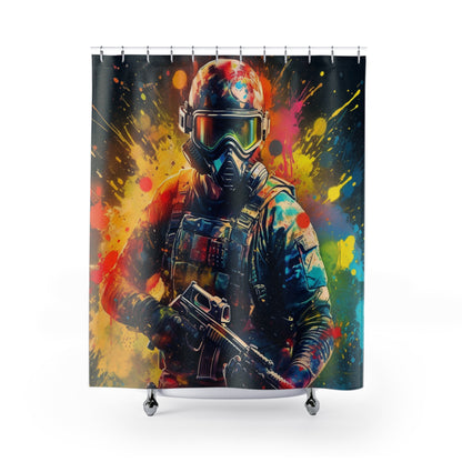 Paintball Game Sport: Professional Action Shot Target Player - Shower Curtains