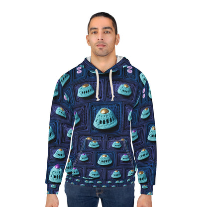 Spaceship UFO Crochet - Galactic Travel Ship - Alien Craft - Flying Saucer - Unisex Pullover Hoodie (AOP)