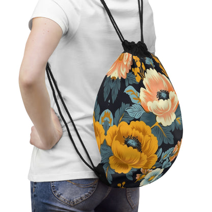 Vintage 50s 60s Inspired High-Waisted Floral Pattern - Drawstring Bag