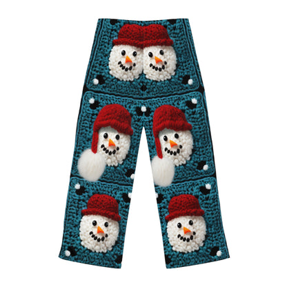 Snowman Crochet Craft, Festive Yuletide Cheer, Winter Wonderland - Women's Pajama Pants (AOP)