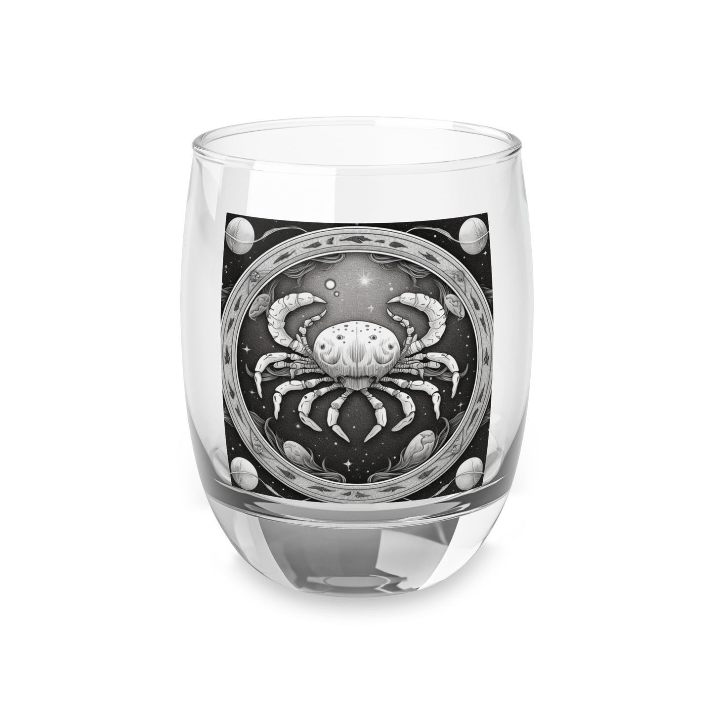 Cancer Zodiac - Whiskey Glass - High-Quality Clear Glass - Black & White Celestial Design