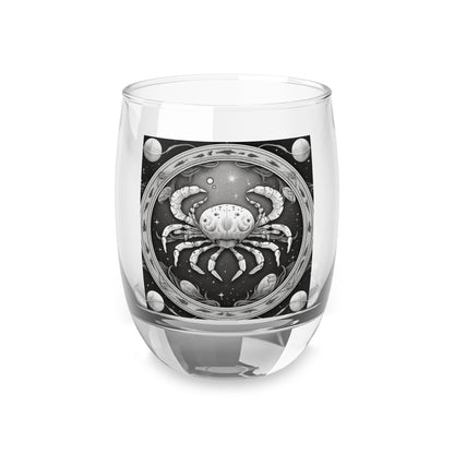 Cancer Zodiac - Whiskey Glass - High-Quality Clear Glass - Black & White Celestial Design