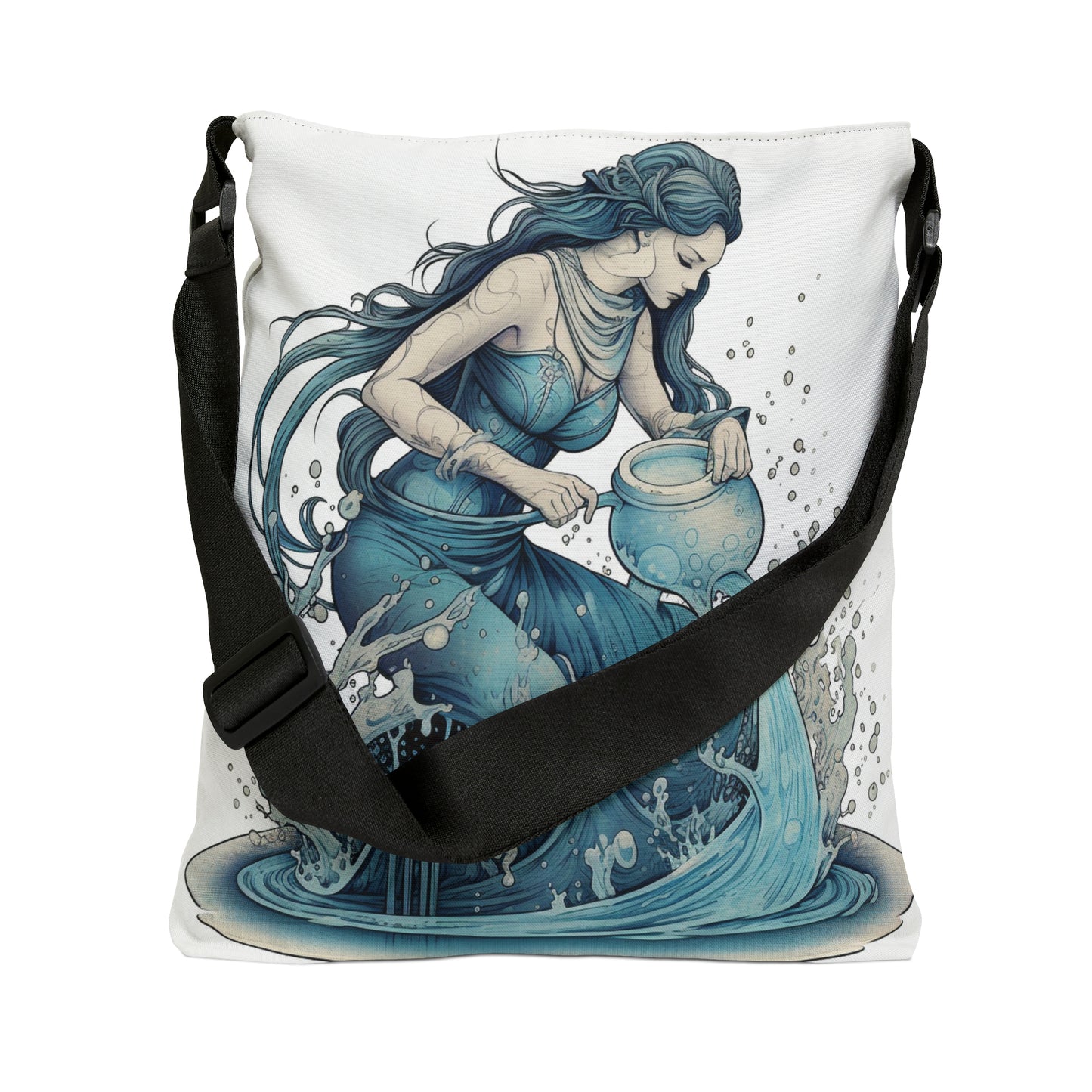 Aquarius Zodiac Symbol - Girl Pouring Water, Hand-Drawn Style - Adjustable Tote Bag (AOP)