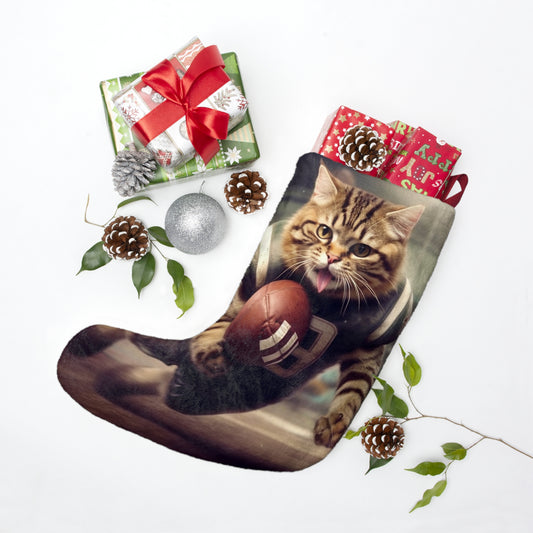 Football Field Felines: Kitty Cats in Sport Tackling Scoring Game Position - Christmas Stockings