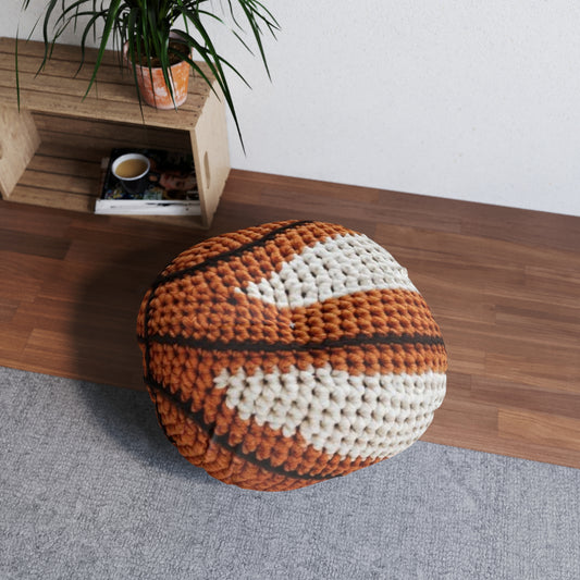 Home Basketball Shaped Hooked Pillow - Assembled and Shipped From USA - Tufted Floor Pillow, Round