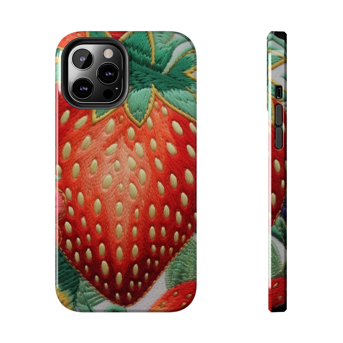 Berry Delight: Sun-Kissed Strawberries Fields Meet Embroidered Style Strawberry Patterns - Tough Phone Cases