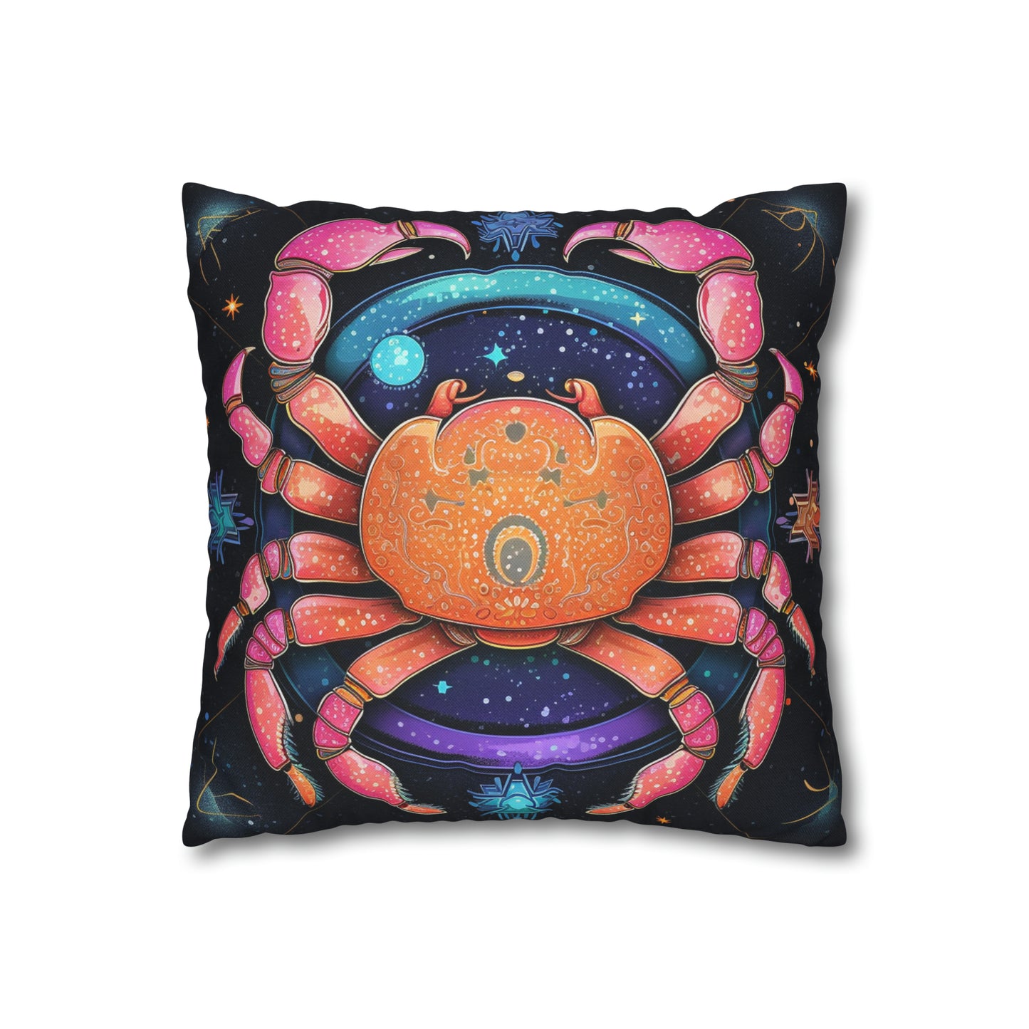 Rainbow Celestial Crab - Vibrant Cancer Zodiac Sign Art - Spun Polyester Square Pillow Case