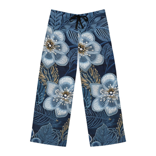 Flower Blossom Embroidery Floral on Denim Style - Men's Pajama Pants (AOP)