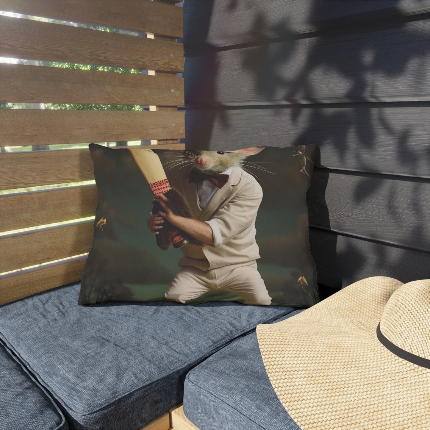 Mouse Cricket Batting, Wicket, Ball Hitting Stump, Howzat Moment - Outdoor Pillows