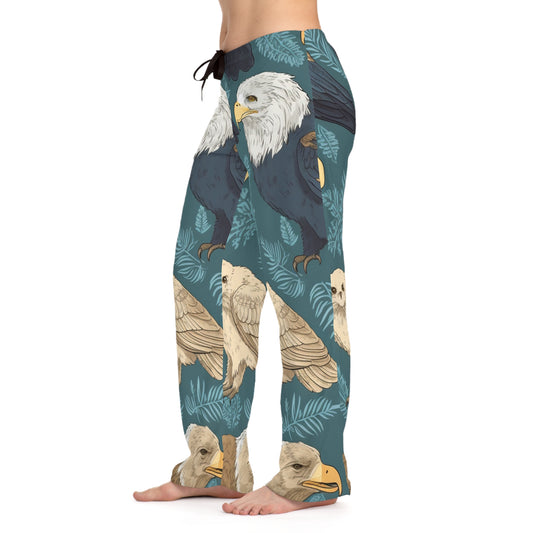 American Wildlife Symbols: Bald Eagles, Hawks, Birds Design Women's Pajama Pants (AOP)