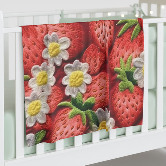 Strawberry Strawberries Embroidery Design - Fresh Pick Red Berry Sweet Fruit - Baby Swaddle Blanket