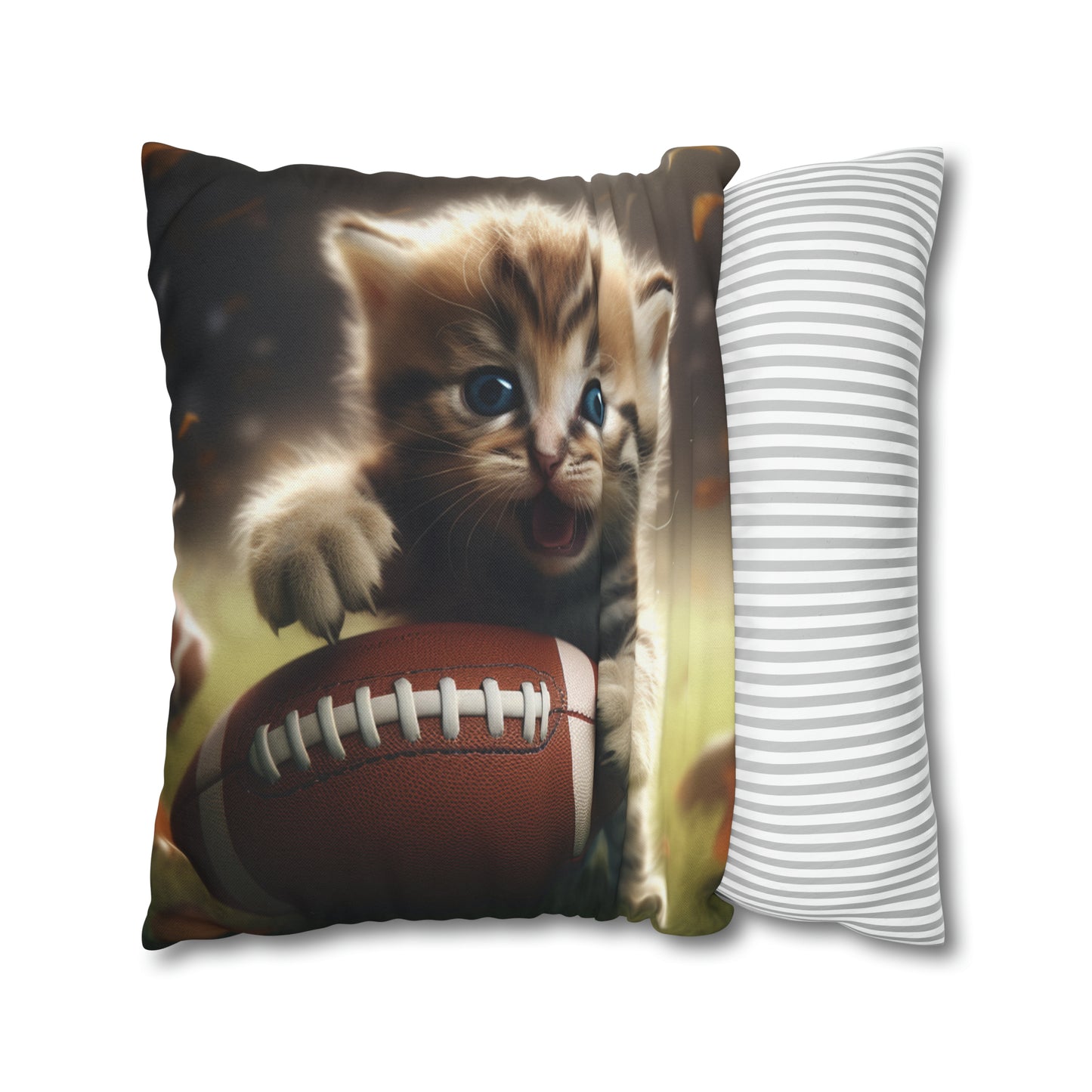 Football Kitten Touchdown: Tabby's Winning Play Sport Game - Spun Polyester Square Pillow Case