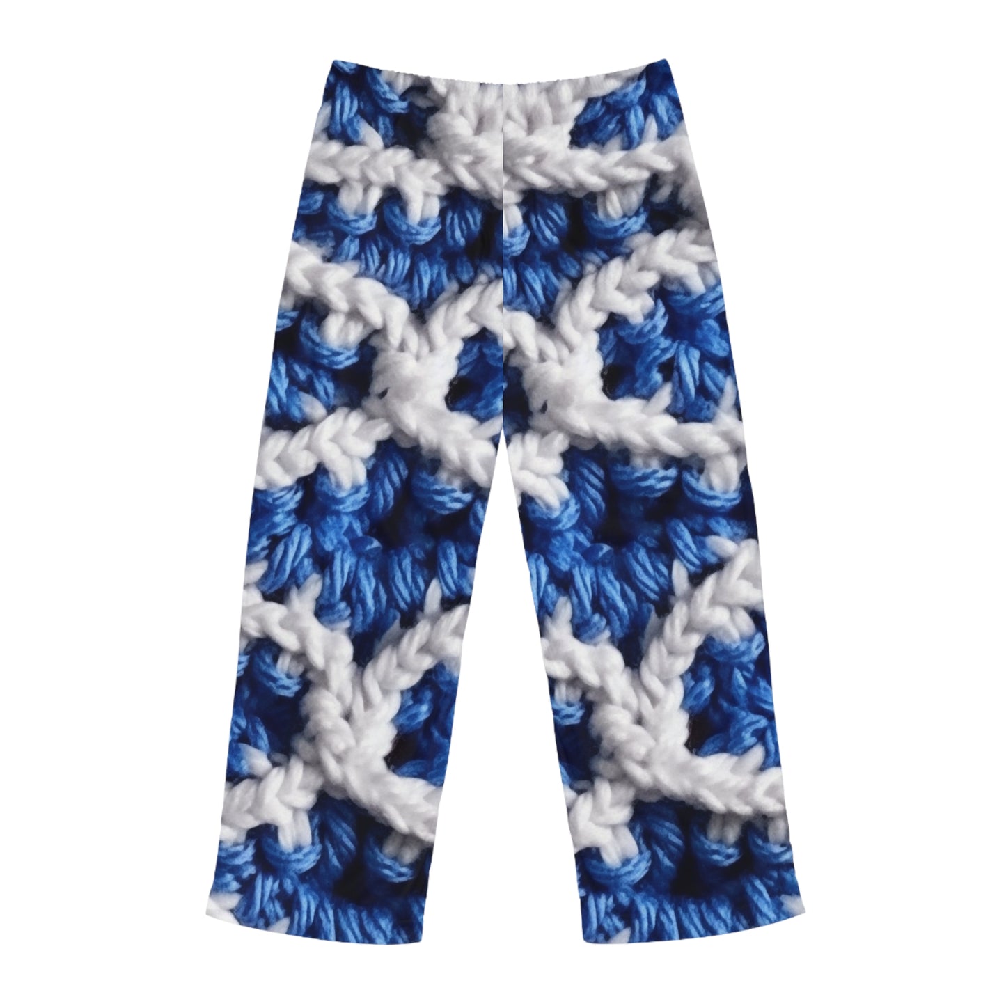 Blueberry Blue Crochet, White Accents, Classic Textured Pattern - Men's Pajama Pants (AOP)