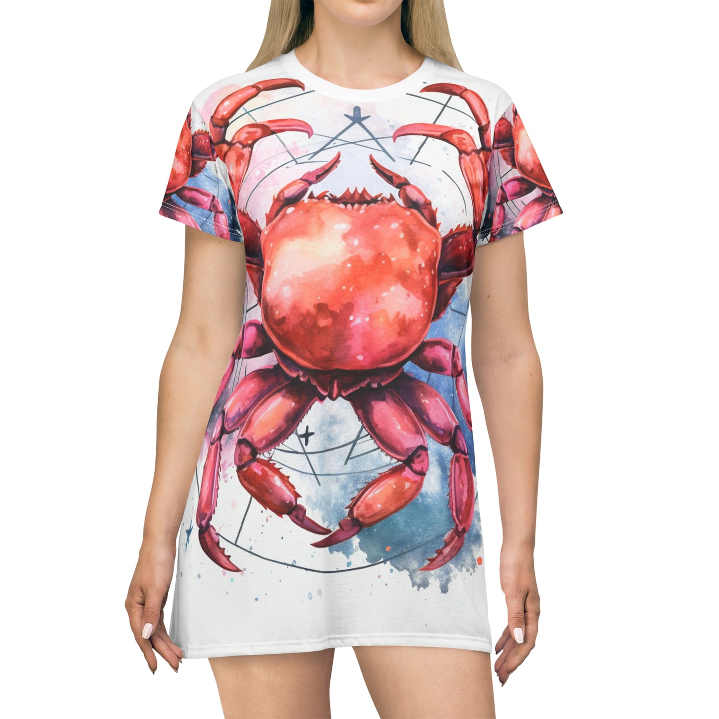 Cancer Star Sign - Elegant Zodiac Astrology - T-Shirt Dress (AOP)