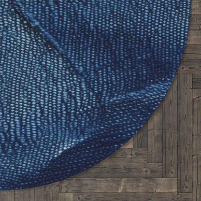 Dark Blue: Distressed Denim-Inspired Fabric Design - Round Rug