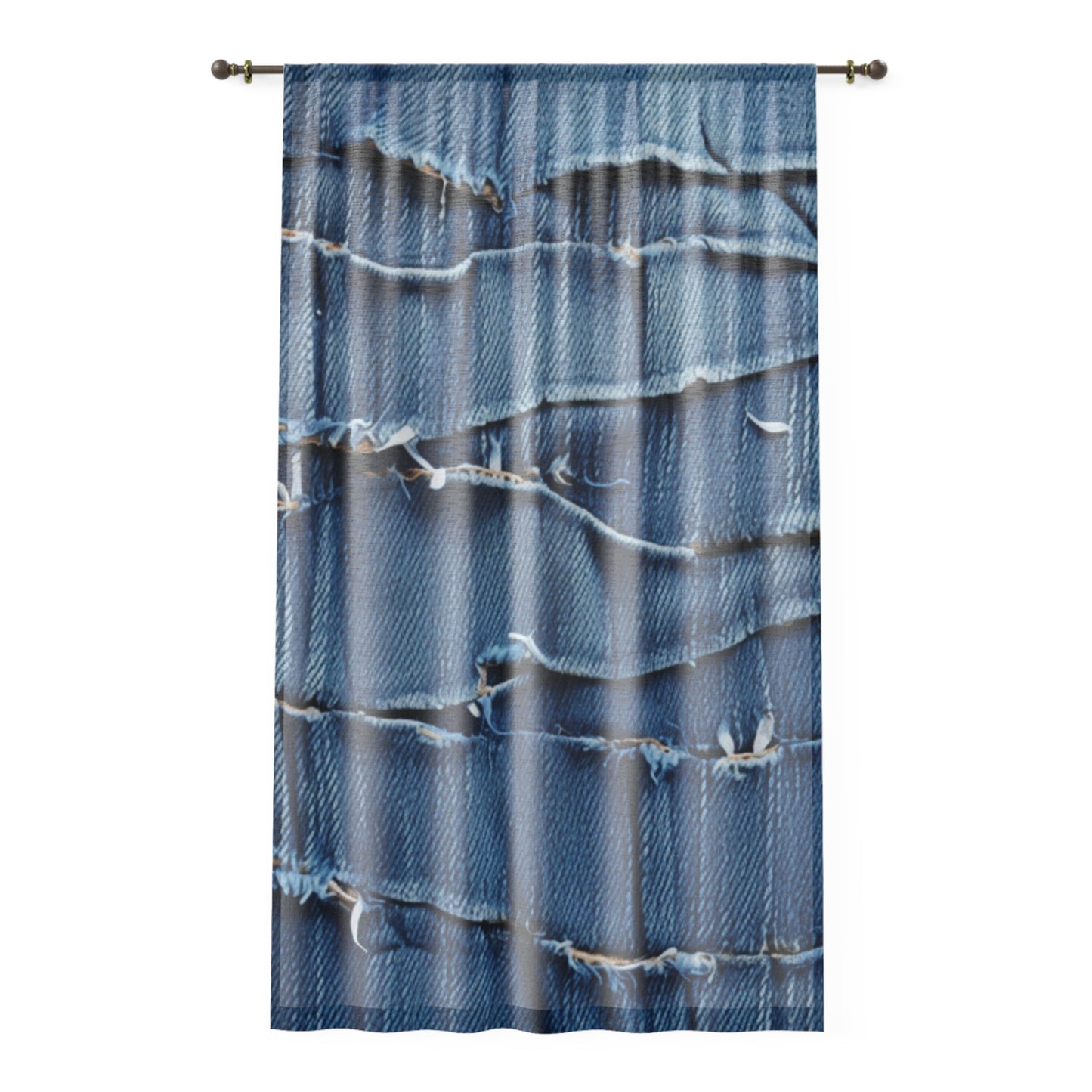 Midnight Blue Distressed Denim: Rugged, Torn & Stylish Design - Window Curtain