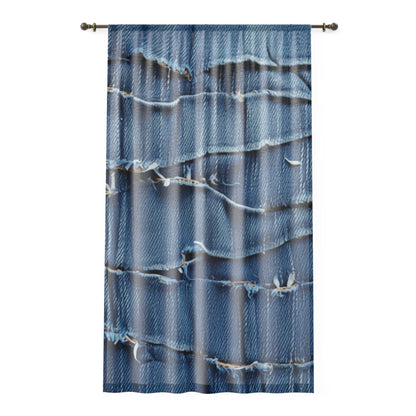 Midnight Blue Distressed Denim: Rugged, Torn & Stylish Design - Window Curtain