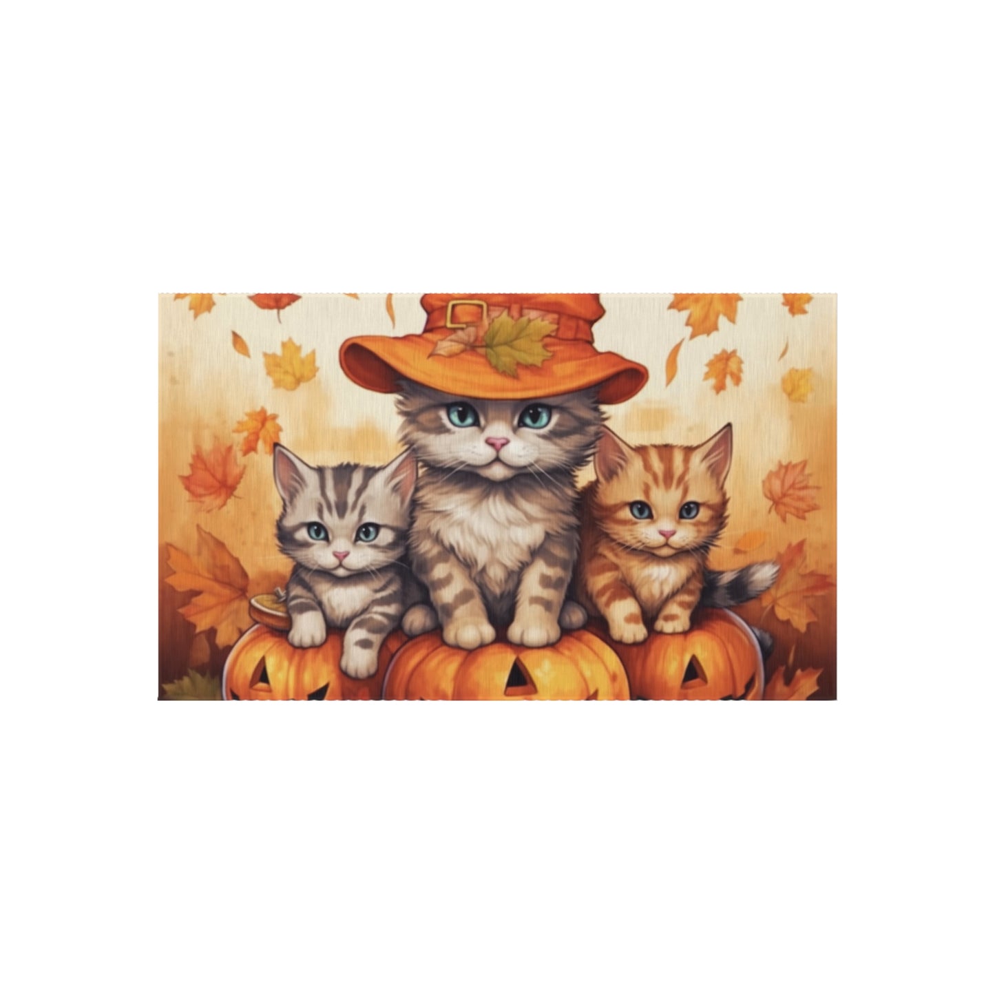 Kitty Cat Kittens Halloween - Cute Furries on Pumpkin - Festive Feline Decor - Outdoor Rug