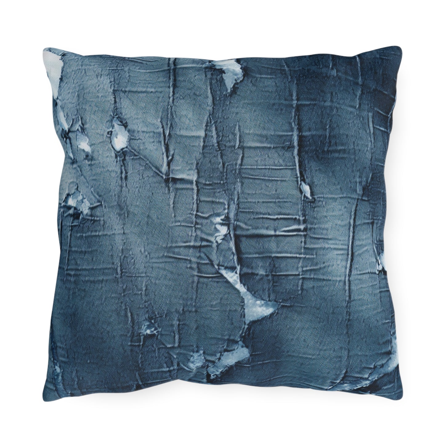 Distressed Blue Denim-Look: Edgy, Torn Fabric Design - Outdoor Pillows